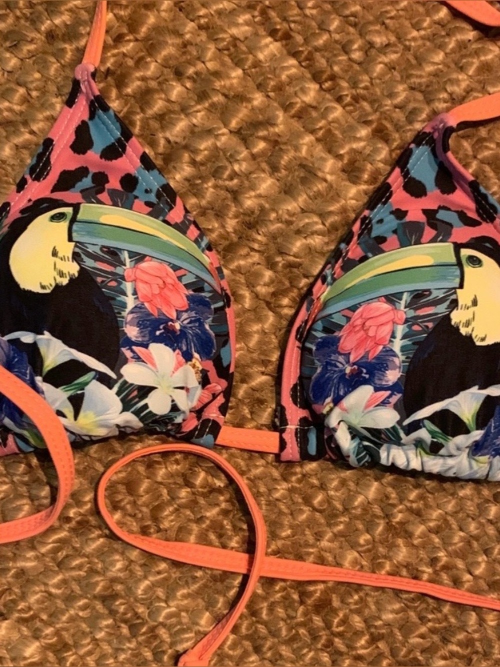 Women’s Tropical Toucan Triangle Swim Top - Pink/Blue